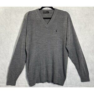 Vtg POLO RALPH LAUREN Men Black Label Cashmere Sweater Sz XL Gray V Neck 66-4